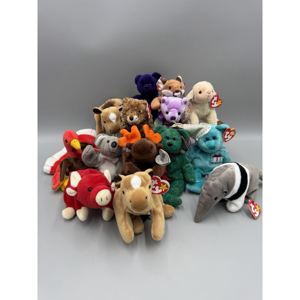 Ty Beanie Babies Lot 14 Original Retired Plush Assorted Beanbag Stuffed Animals